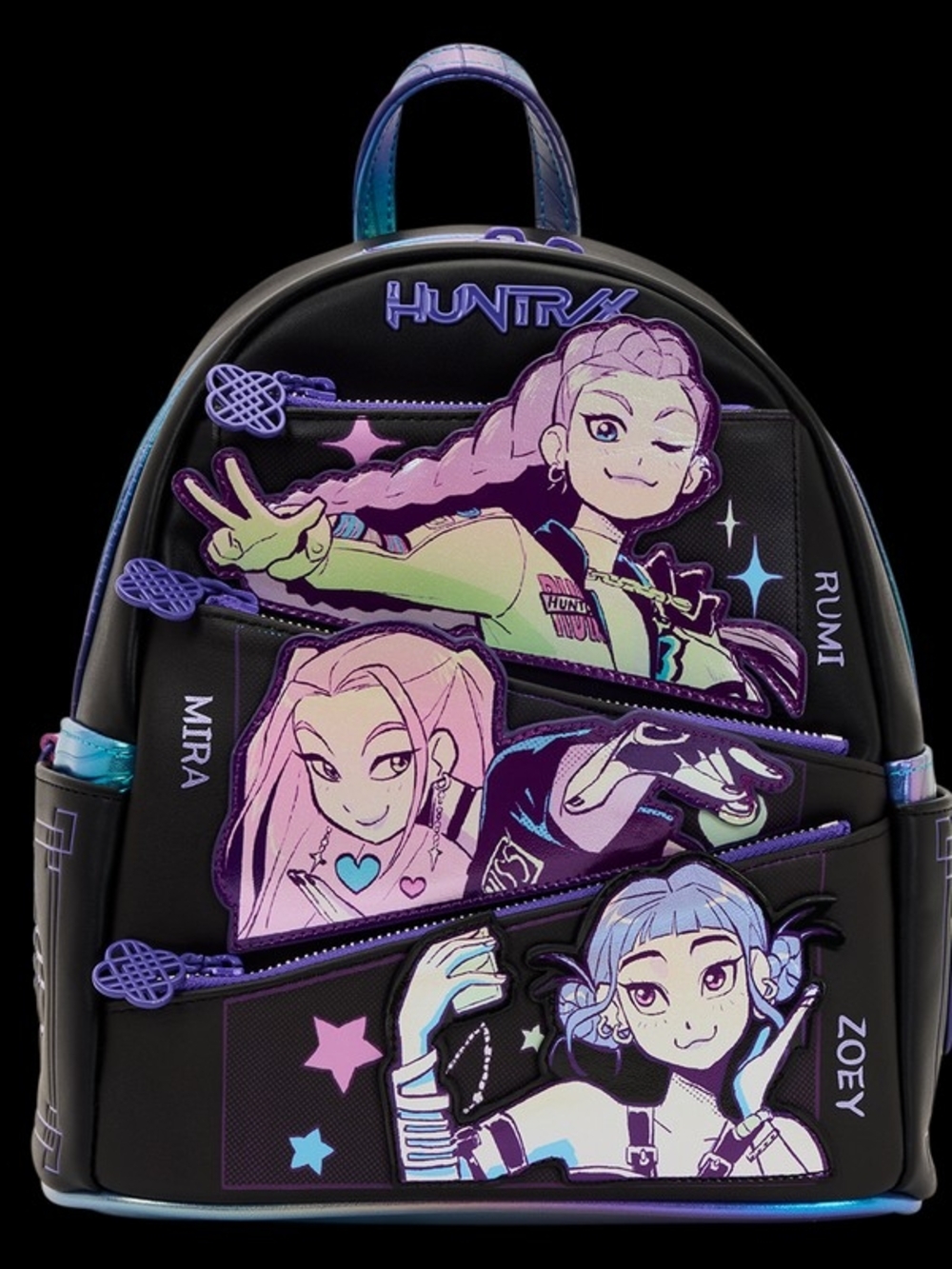 HUNTRX Black Backpack with Pastel Anime Patchwork